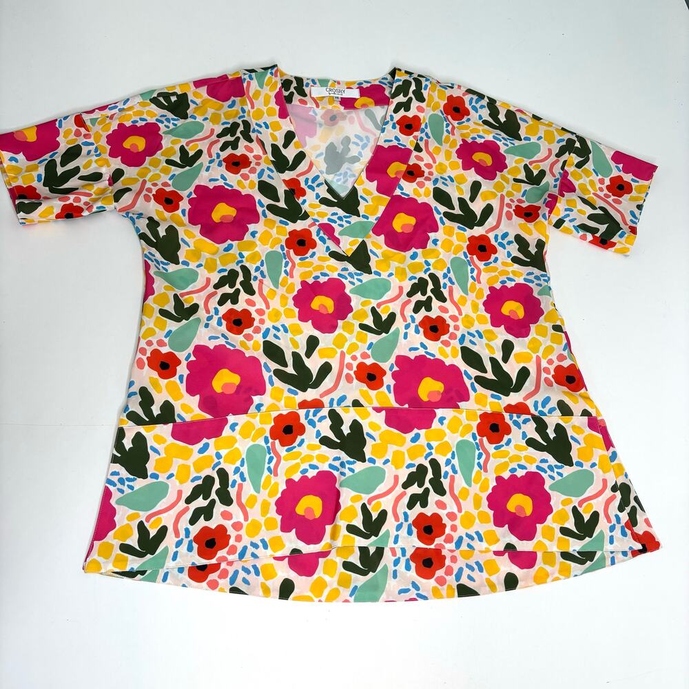 Crosby by Mollie Burch crs Suzir Tunic Monets Garden Short Sleeve V Neck XS